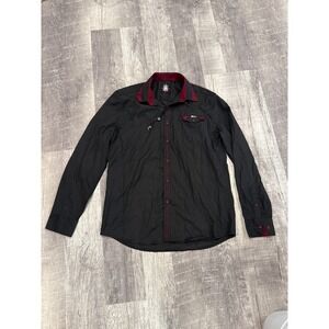 TM Exposure Men's Button Down Shirt Black with Red Accents‎ Long Sleeve